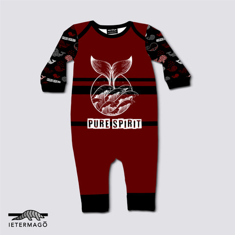 Maroon black whale long sleeve romper Ietermago