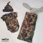 camo swaddle babygrow knotted beanie Ietermago