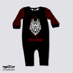 Red black wolf pattern long sleeve romper Ietermago