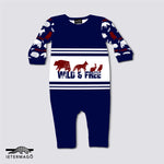 Navy blue red forest animals long sleeve romper Ietermago