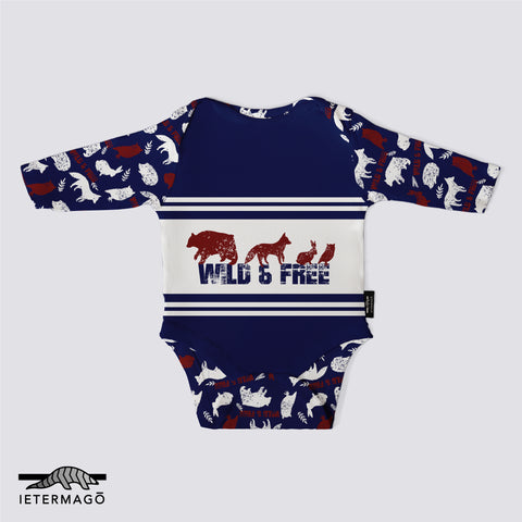 Navy blue red forest animals long sleeve babygrow Ietermago