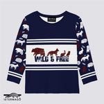 Navy blue red forest animals long sleeve t-shirt Ietermago